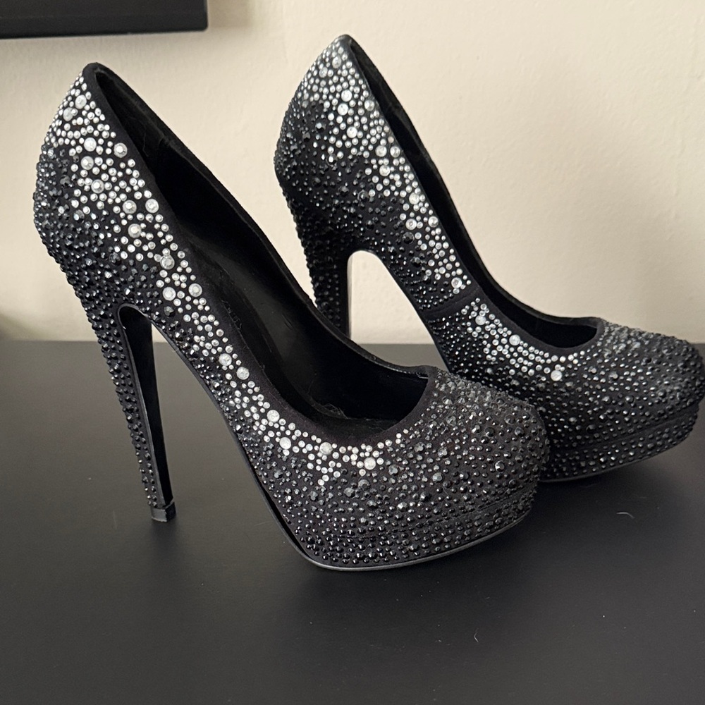 Aldo Black and Silver Embellished Heels